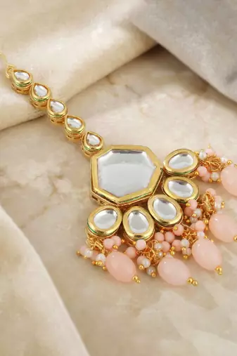 18 kt gold plated peach kundan bridal & semi-bridal necklace set