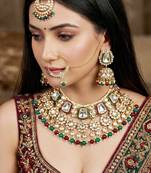 18 kt gold plated maroon green kundan bridal & semi-bridal necklace set