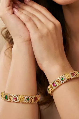 Gold floral twist ad bangle pink green