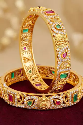 Gold floral twist ad bangle pink green