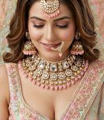 18 kt gold plated pink kundan bridal & semi-bridal necklace set