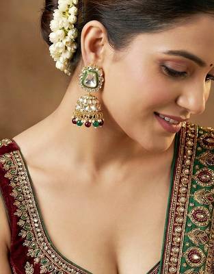 18 kt gold plated maroon green kundan bridal & semi-bridal necklace set 5