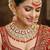 18 kt gold plated red kundan bridal necklace set with tikka & nath