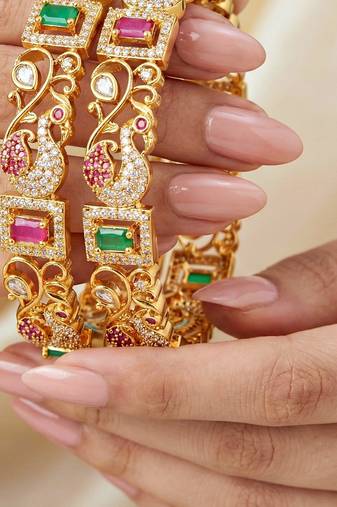 Gold ad paisley bangle pink green stone