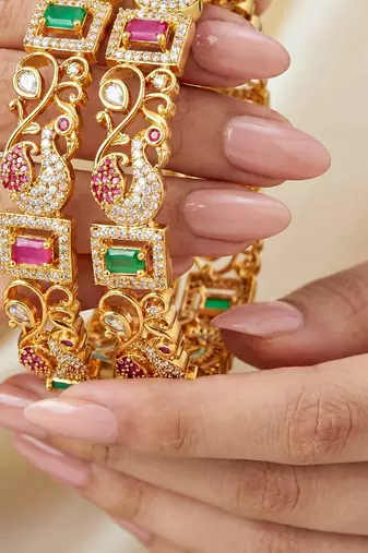 Gold ad paisley bangle pink green stone