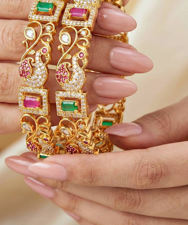 Gold ad paisley bangle pink green stone