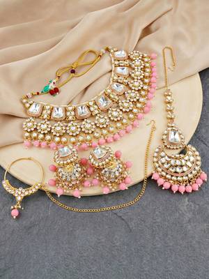 18 kt gold plated pink kundan bridal & semi-bridal necklace set 4