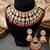 18 kt gold plated red kundan bridal necklace set with tikka & nath