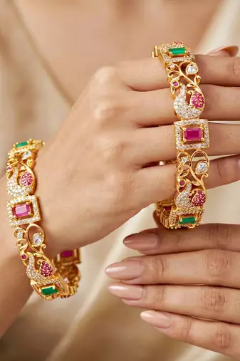 Gold ad paisley bangle pink green stone