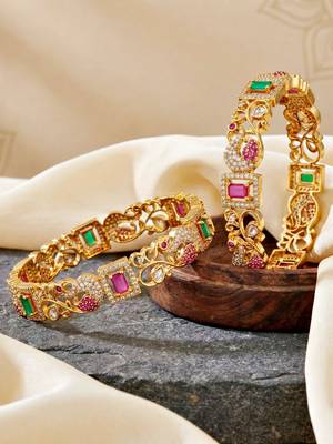 Gold ad paisley bangle pink green stone 3