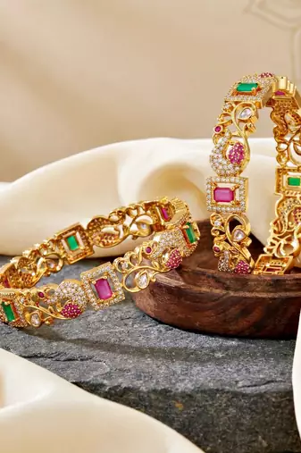 Gold ad paisley bangle pink green stone
