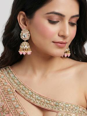 18 kt gold plated pink kundan bridal & semi-bridal necklace set 5