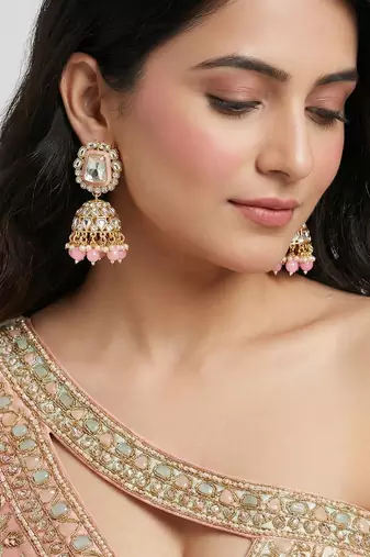 18 kt gold plated pink kundan bridal & semi-bridal necklace set