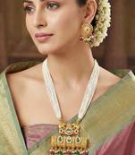 Gold-tone temple pearl necklace set with earrings for party & wedding wear