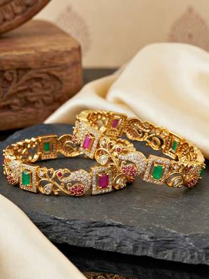 Gold ad paisley bangle pink green stone 5