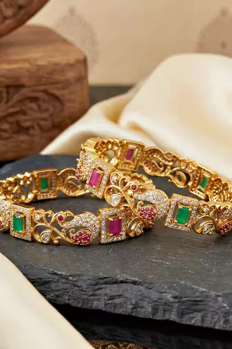 Gold ad paisley bangle pink green stone