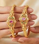Gold laxmi temple ad bangle pink green