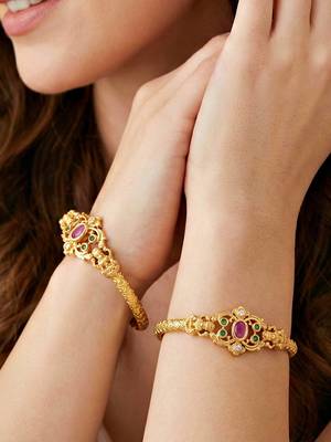Gold laxmi temple ad bangle pink green 2