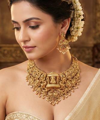Antique gold plated south indian temple jewelry layered set 2