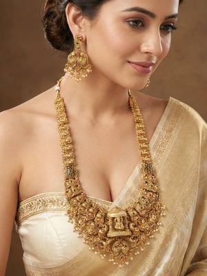 Antique gold plated south indian temple jewelry layered set 3