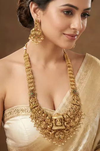 Antique gold plated south indian temple jewelry layered set