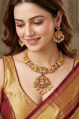 Traditional antique gold-tone temple jewellery