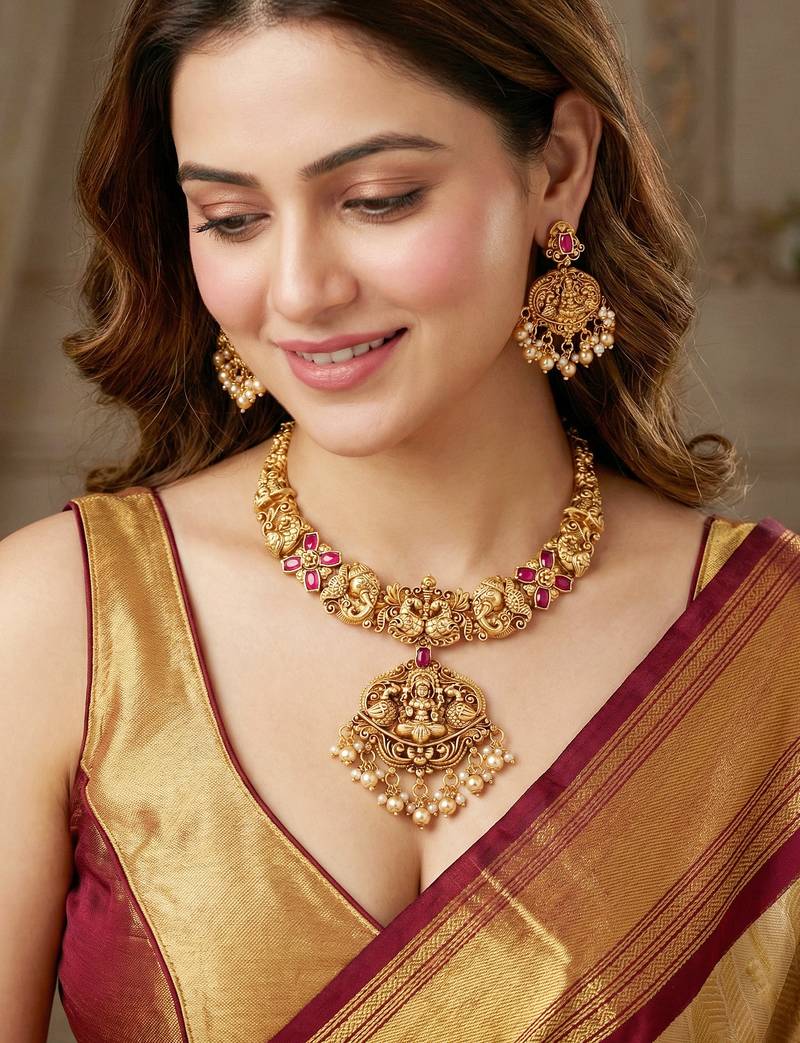 Traditional antique gold-tone temple jewellery