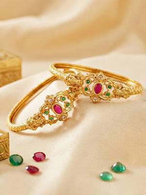 Gold laxmi temple ad bangle pink green 5