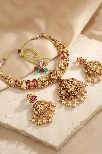 Traditional antique gold-tone temple jewellery