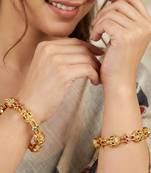 Gold laxmi temple floral ad bangle pink green