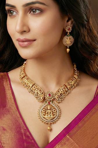 Traditional antique gold-tone temple jewellery