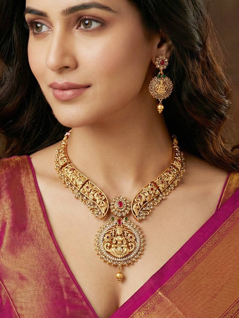 Traditional antique gold-tone temple jewellery