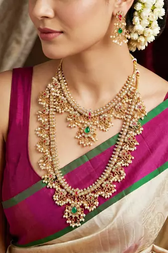Exquisite ethnic gold plated choker and long necklace set