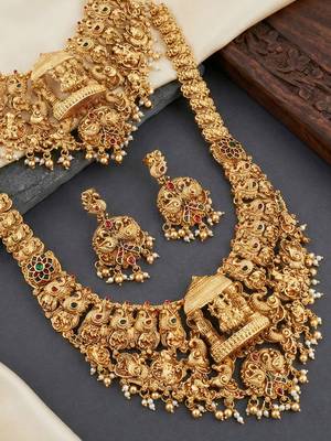 Antique gold plated south indian temple jewelry layered set 5