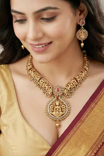 Traditional antique gold-tone temple jewellery