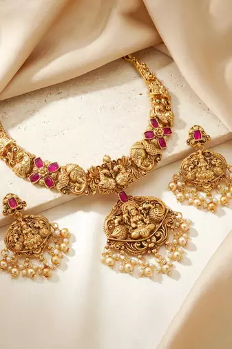 Traditional antique gold-tone temple jewellery