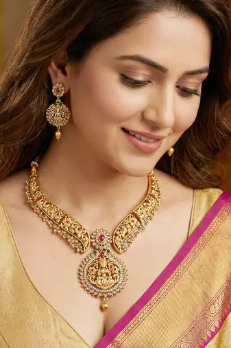 Traditional antique gold-tone temple jewellery