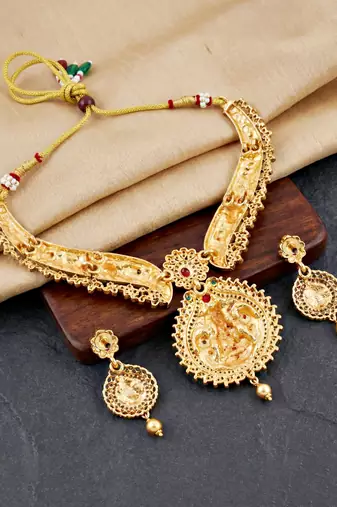 Traditional antique gold-tone temple jewellery