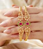 Gold temple white ad bangle elegant kada