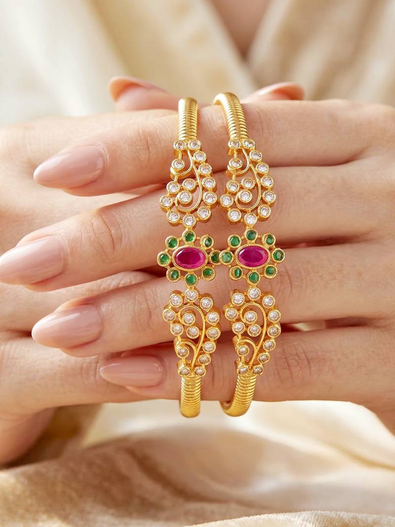 Gold temple white ad bangle elegant kada