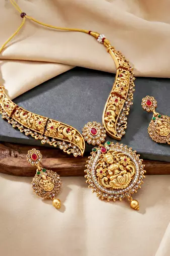 Traditional antique gold-tone temple jewellery
