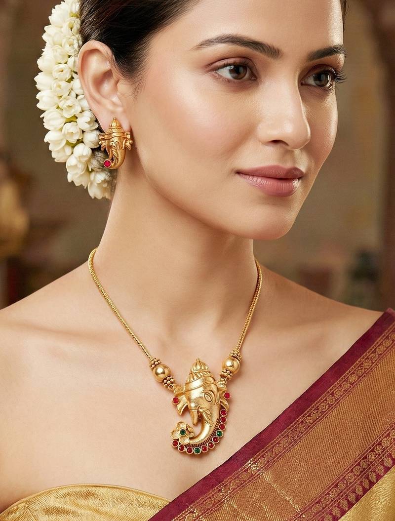 Traditional gold-tone lord ganesha necklace