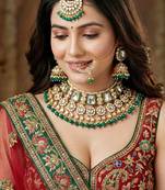 18 kt gold plated kundan bridal & semi-bridal necklace set with tikka & nath