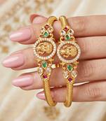 Gold temple magenta stone bangle kada