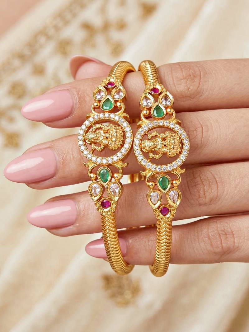 Gold temple magenta stone bangle kada