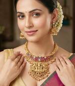 Gold plated temple jewellery necklace set for women