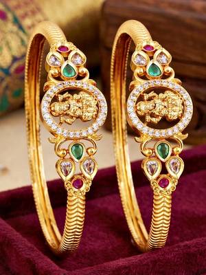 Gold temple magenta stone bangle kada 3