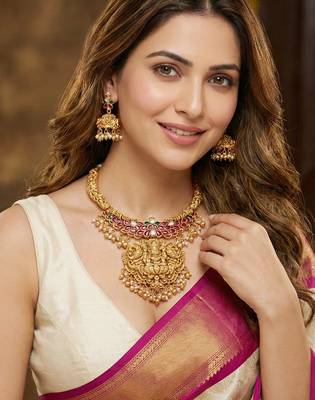 Gold plated temple jewellery necklace set for women 2