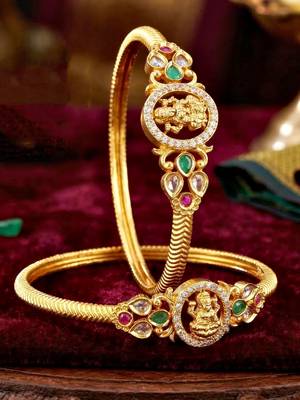 Gold temple magenta stone bangle kada 4