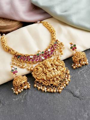 Gold plated temple jewellery necklace set for women 3